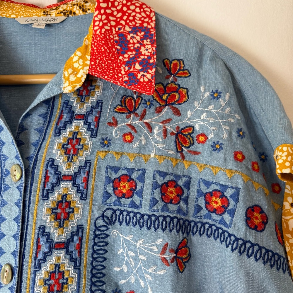 John Mark Embroidered Boho Button Down Shirt Wome… - image 5